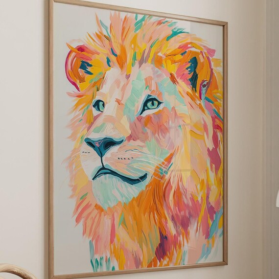 Colorful Lion Portrait Modern Pop Art Wildlife Animal Poster