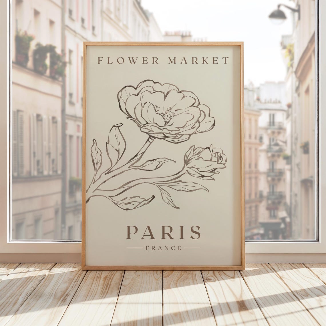 Paris Flower Market Print Luxury Minimalist Neutral Wall Art Rose Illustration French Flower Market Sign France Travel Poster Wall Art - Image 4