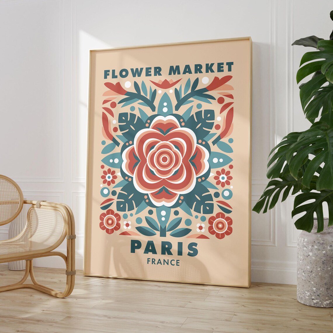 Flower Market Paris France Folk Art Floral Illustration Travel Poster - Image 2