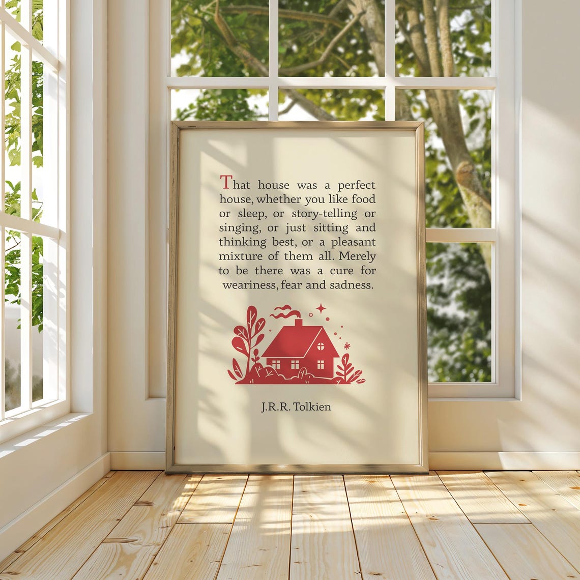 JRR Tolkien That House Was A Perfect House Red Cottage Quote Poster - Image 3