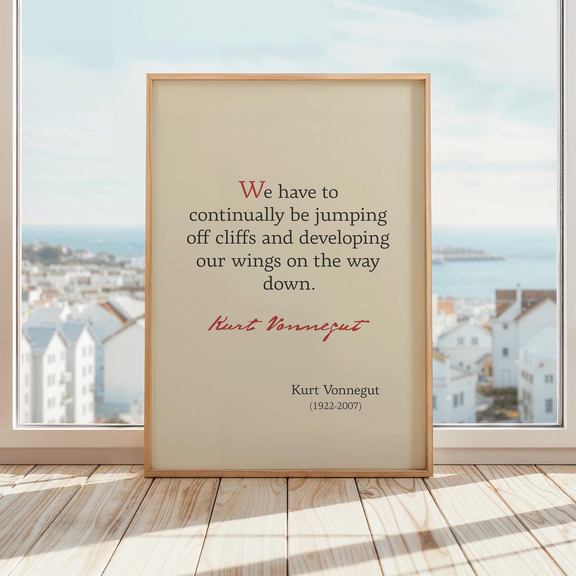Kurt Vonnegut Jumping Off Cliffs Developing Wings Risk Quote Poster - Image 2
