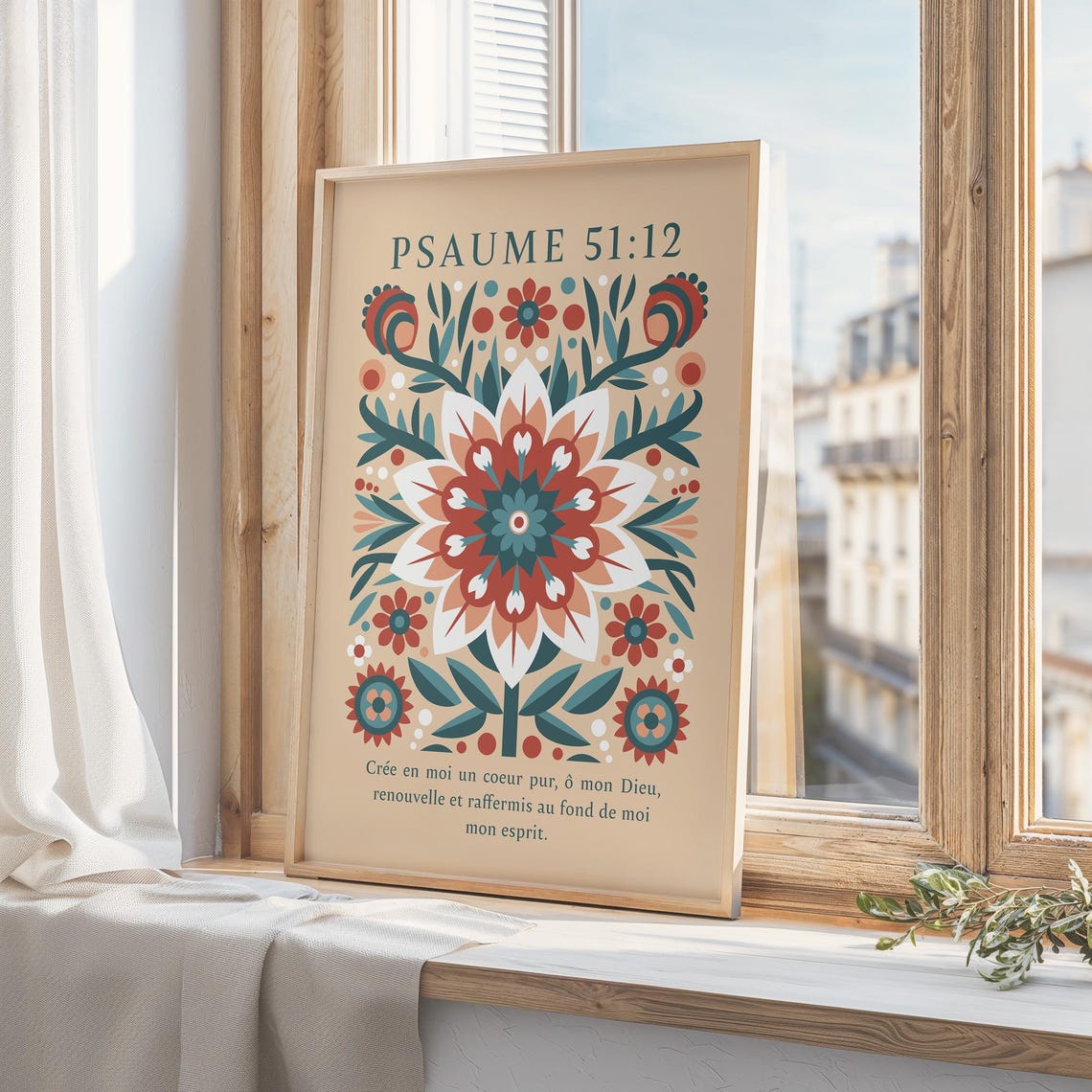 Psaume 51 12 French Psalm Folk Floral Christian Scripture Art Poster - Image 5