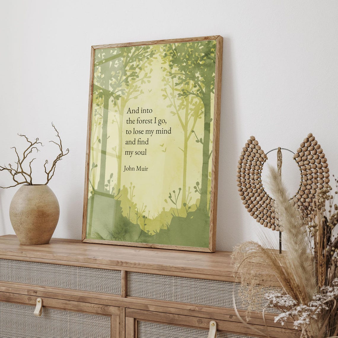 John Muir And Into The Forest I Go Quote Green Woodland Art Poster - Image 2