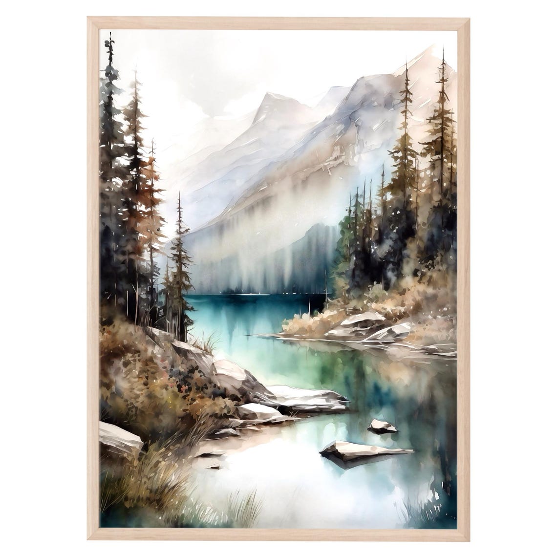 Banff National Park Turquoise Lake Snowy Mountain Pines Poster