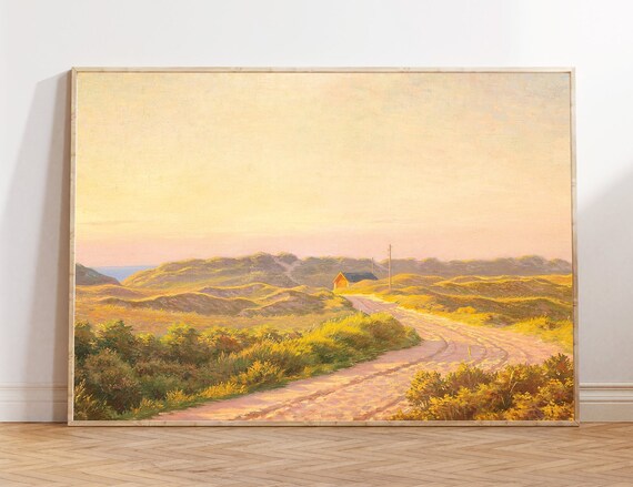 Golden Dune Heath Sandy Road Sunset Vintage Landscape Painting Poster