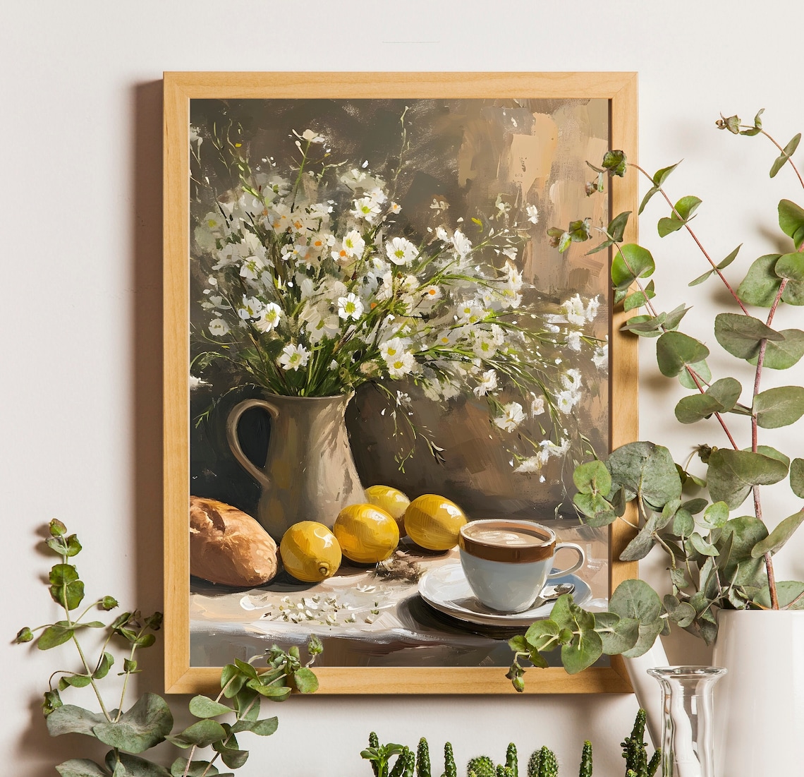 Lemons Still Life Art Print, Vintage Farmhouse Kitchen