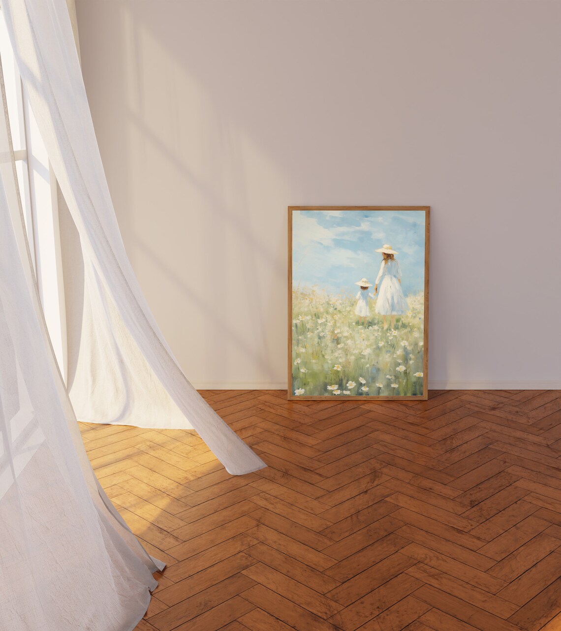 Mother Daughter Summer Meadow Art Print, Daisy Wall - Image 3