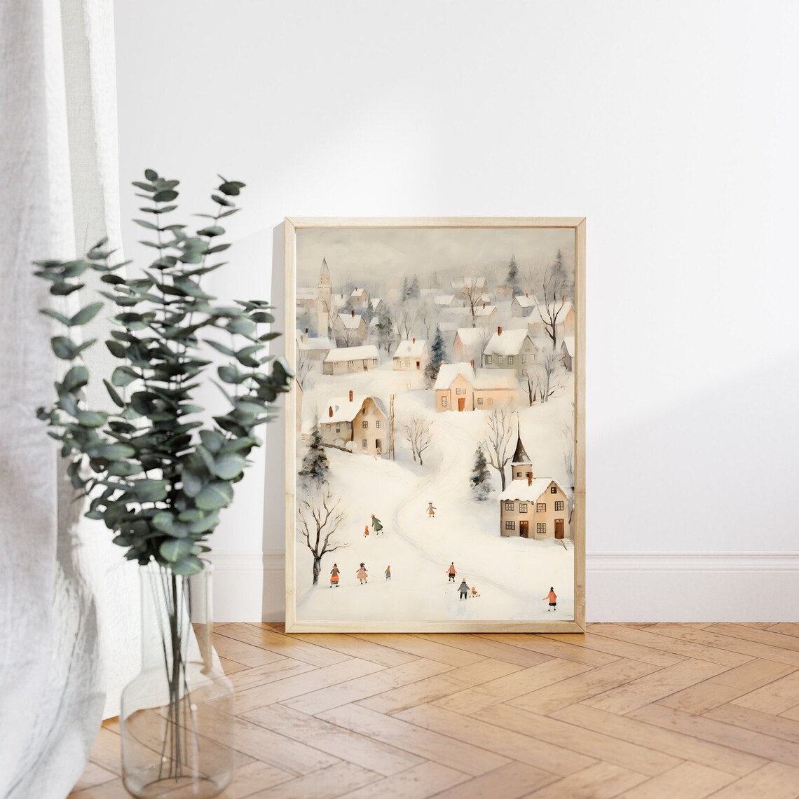 Vintage Town Christmas Village Winter Wall Art Print - Image 3