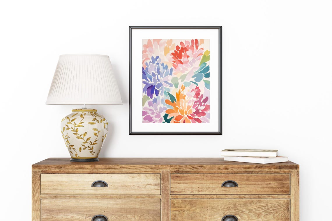 Painterly Dahlia Blooms Pink Orange Purple Watercolor Poster - Image 8