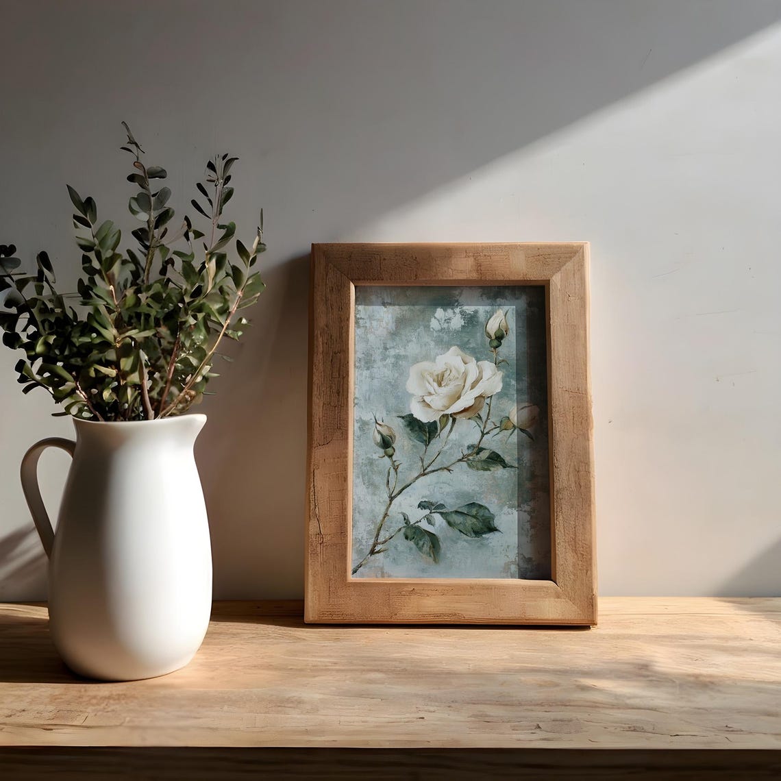 White Rose Bloom Vintage Teal Gray Romantic Floral Home Decor Poster - Image 8