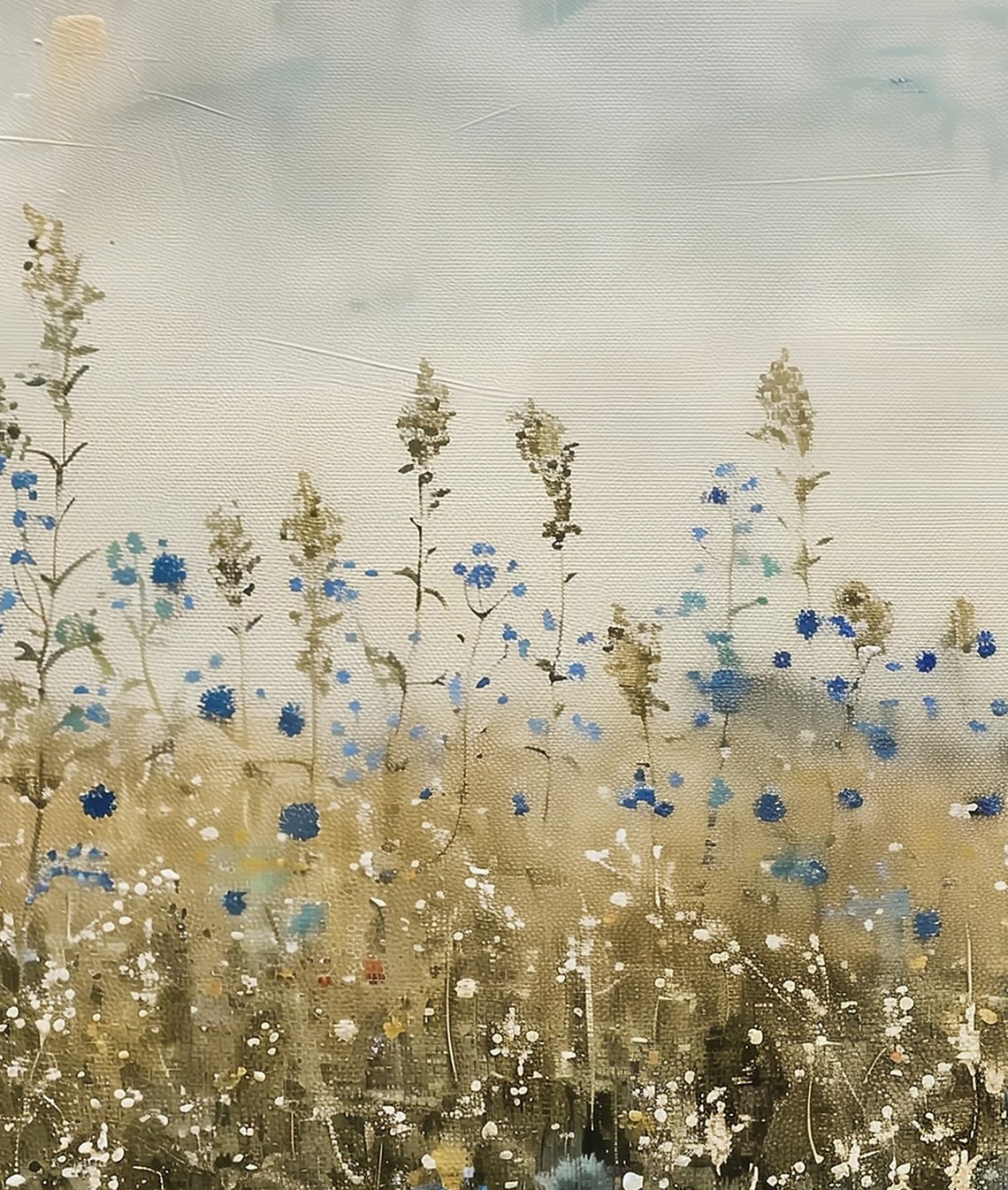 Blue Wildflower Field under Cloudy Sky Rustic Landscape Poster - Image 5