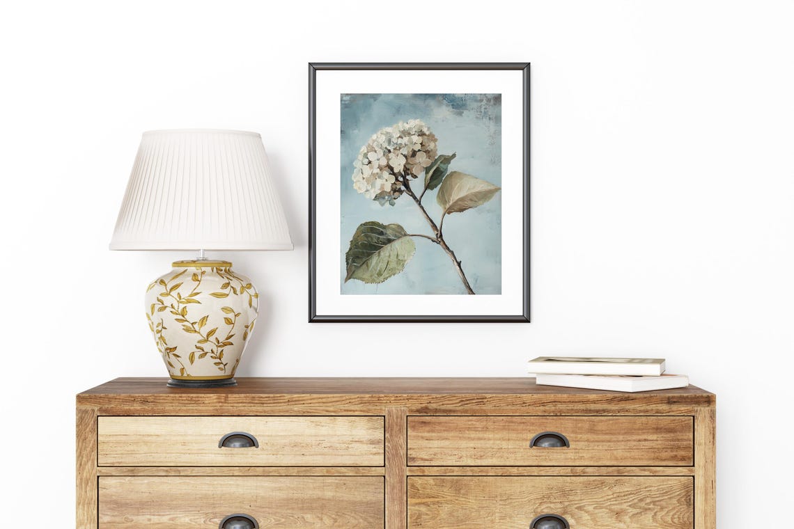 White Hydrangea Bloom Vintage Blue Gray Botanical Art Poster - Image 5