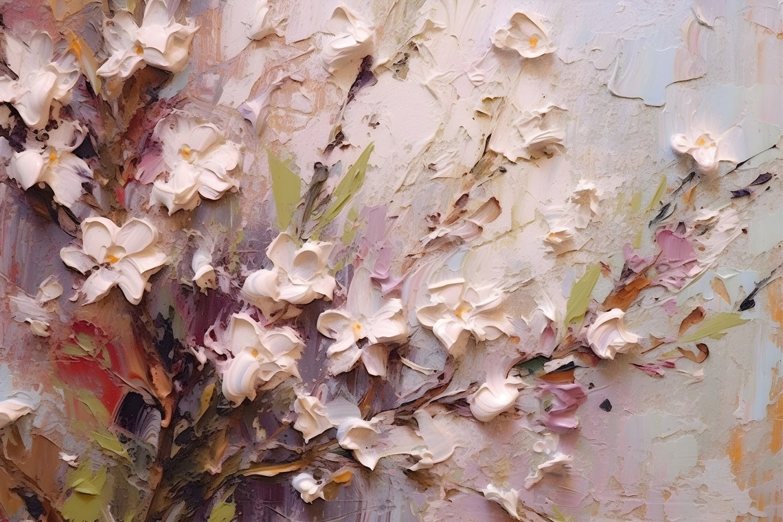 White Blossom Abstract Floral Painting Pastel Modern Art Poster - Image 2
