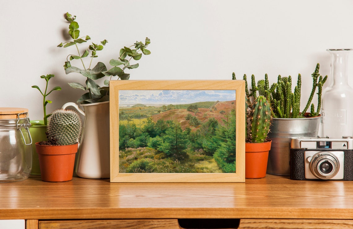 Vintage Forest Mountain Painting Hills Heather Cloudy Blue Sky Poster - Image 2