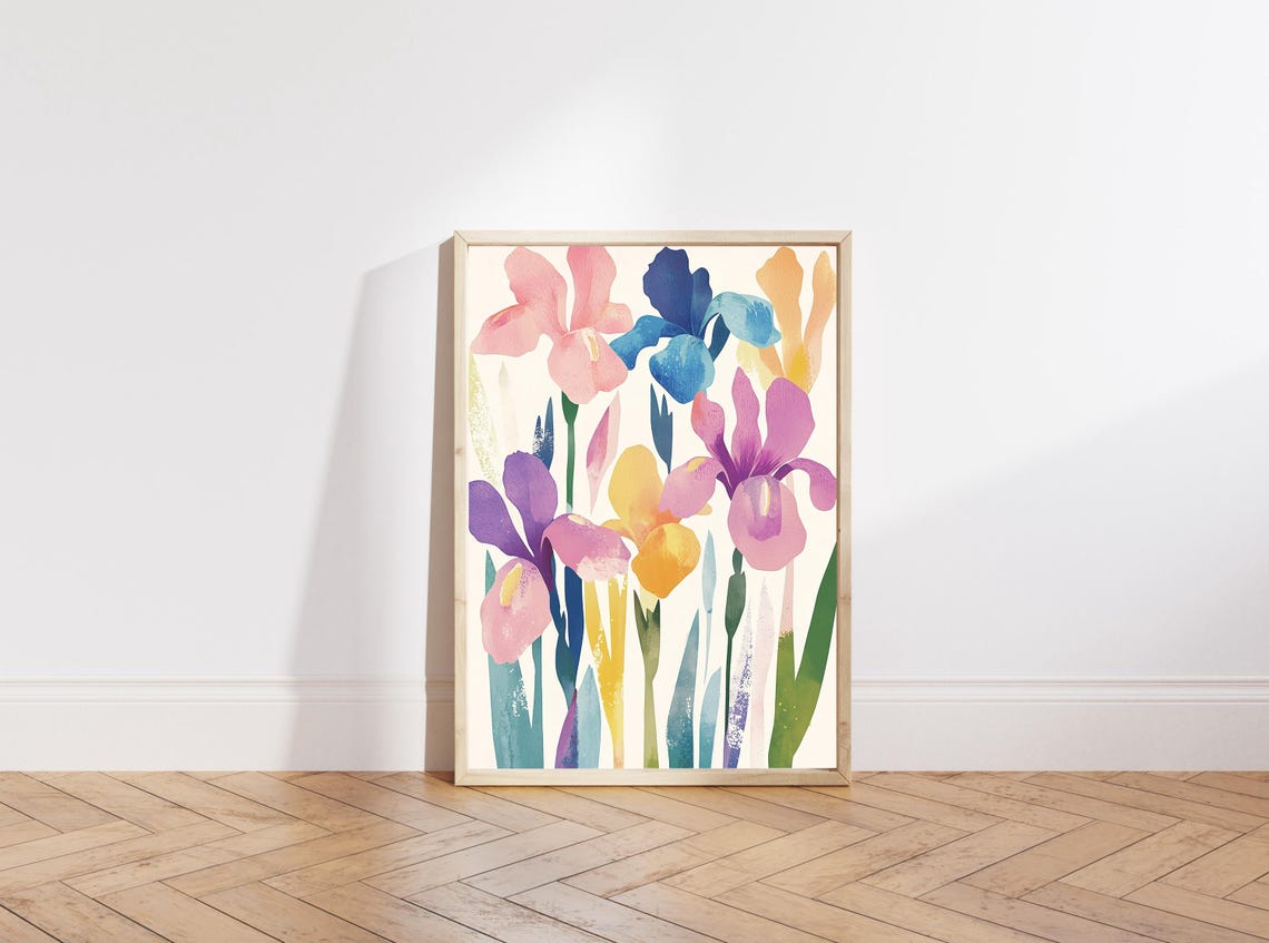 Watercolor Iris Blooms Soft Pink Purple Blue Floral Home Decor Poster - Image 3