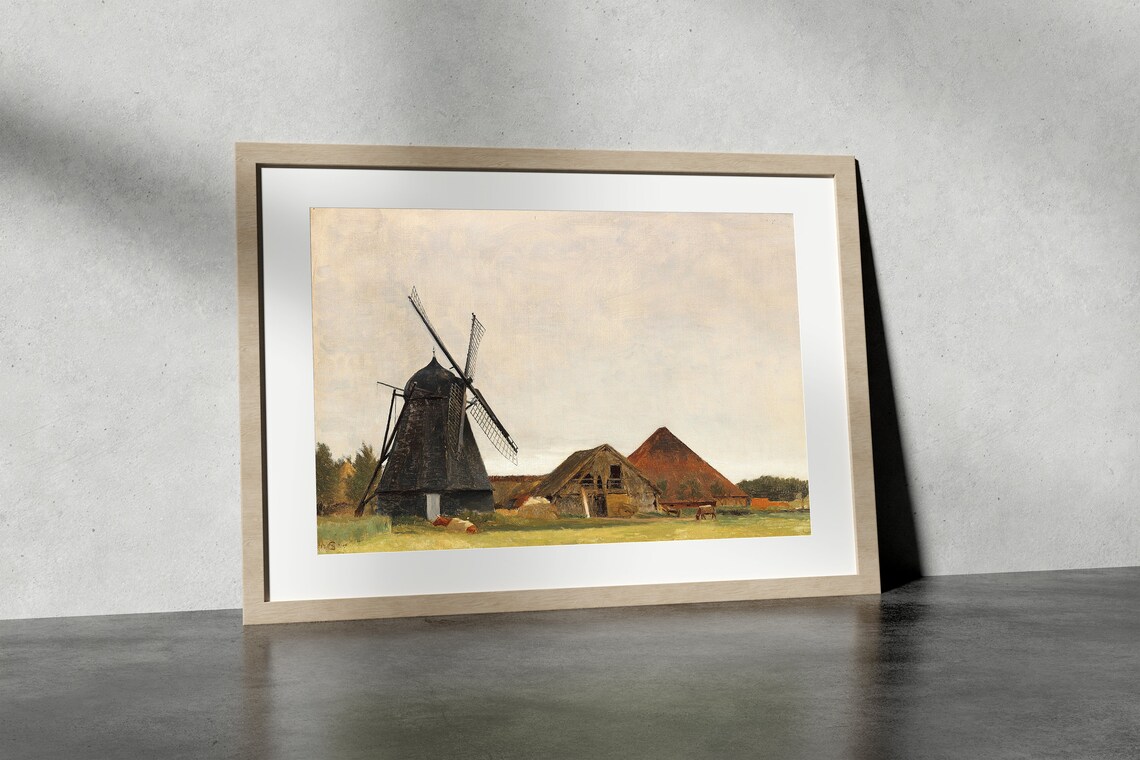 Dutch Farmhouse Windmill, Holland Countryside Art - Image 4