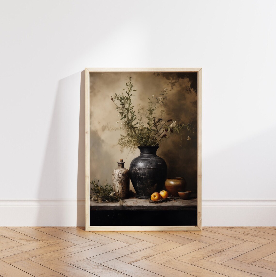 Vase With Olive Branches, Vintage Still Life Art Print - Image 5