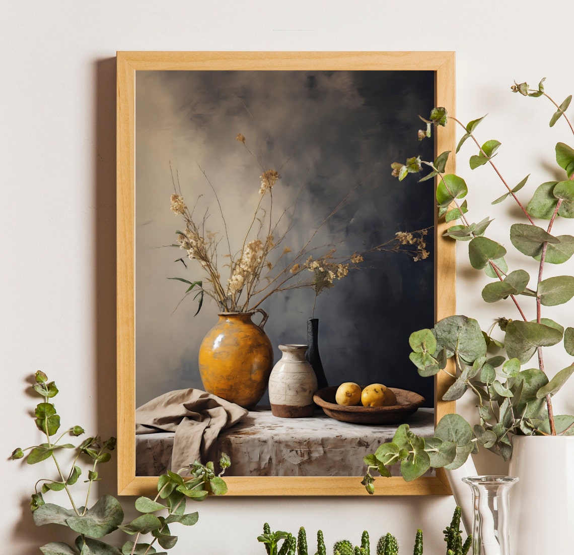 Golden Vase with Dried Florals Moody Rustic Kitchen Wall Art