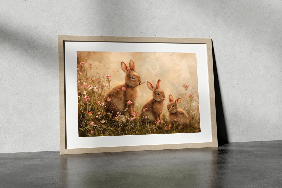 Cute Spring Bunny Rabbits Easter Wall Art Bunny Print Vintage Spring Print Farmhouse Decor Easter Bunny Art Print - Image 3