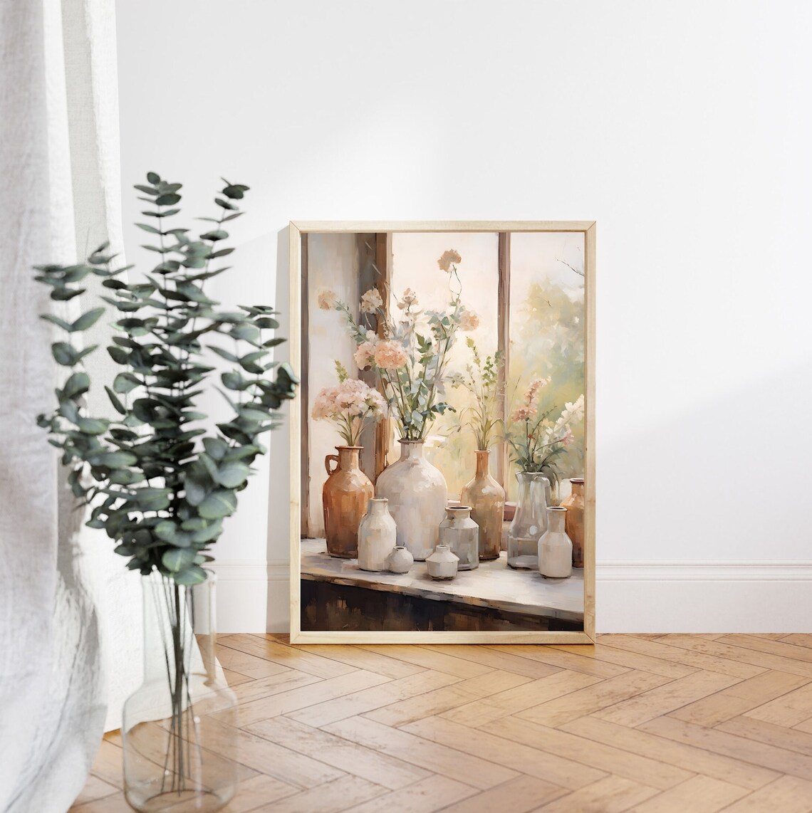 Clay Vases with Wildflowers on Sunlit Sill Watercolor Poster - Image 4