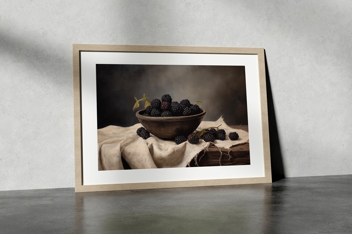 Blackberry Moody Still Life, Rustic Kitchen Art Print - Image 3