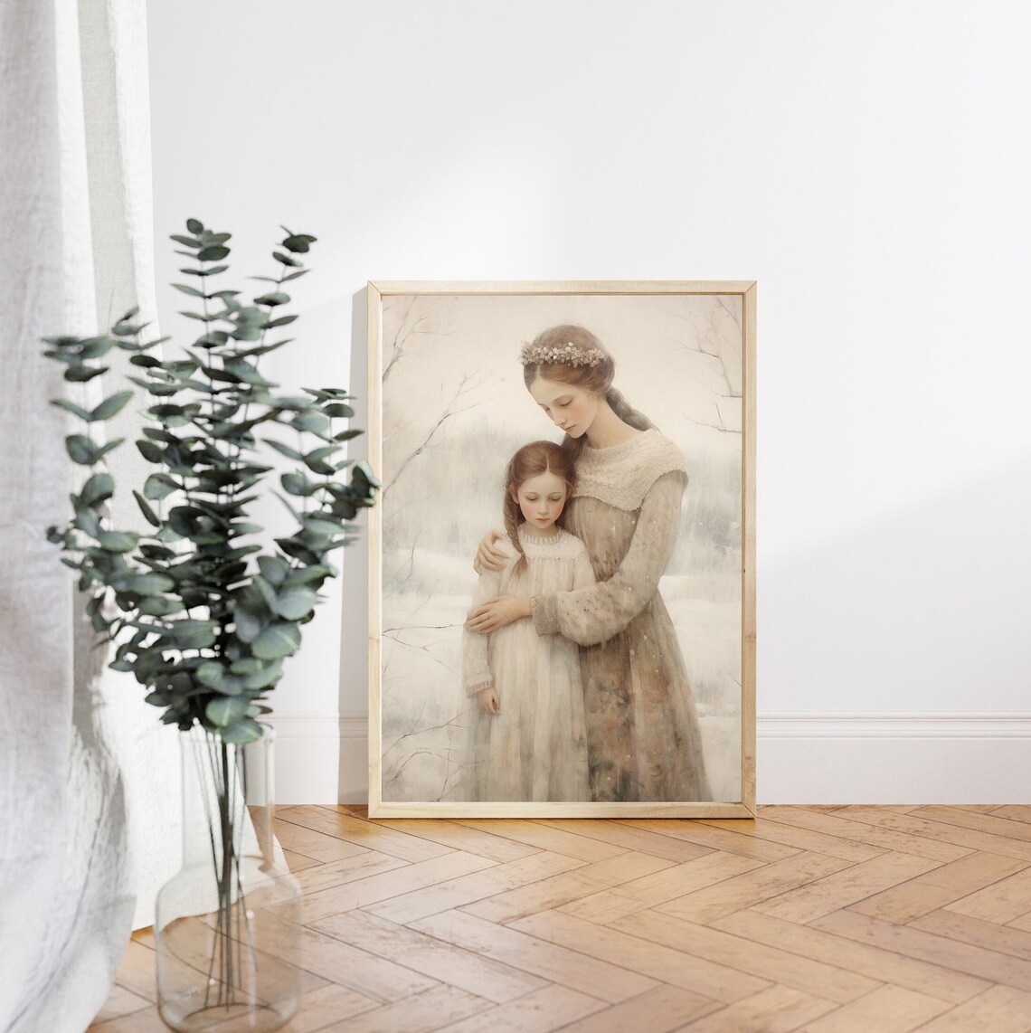 Mother And Daughter Embrace Winter Snowfall Motherhood Poster - Image 4