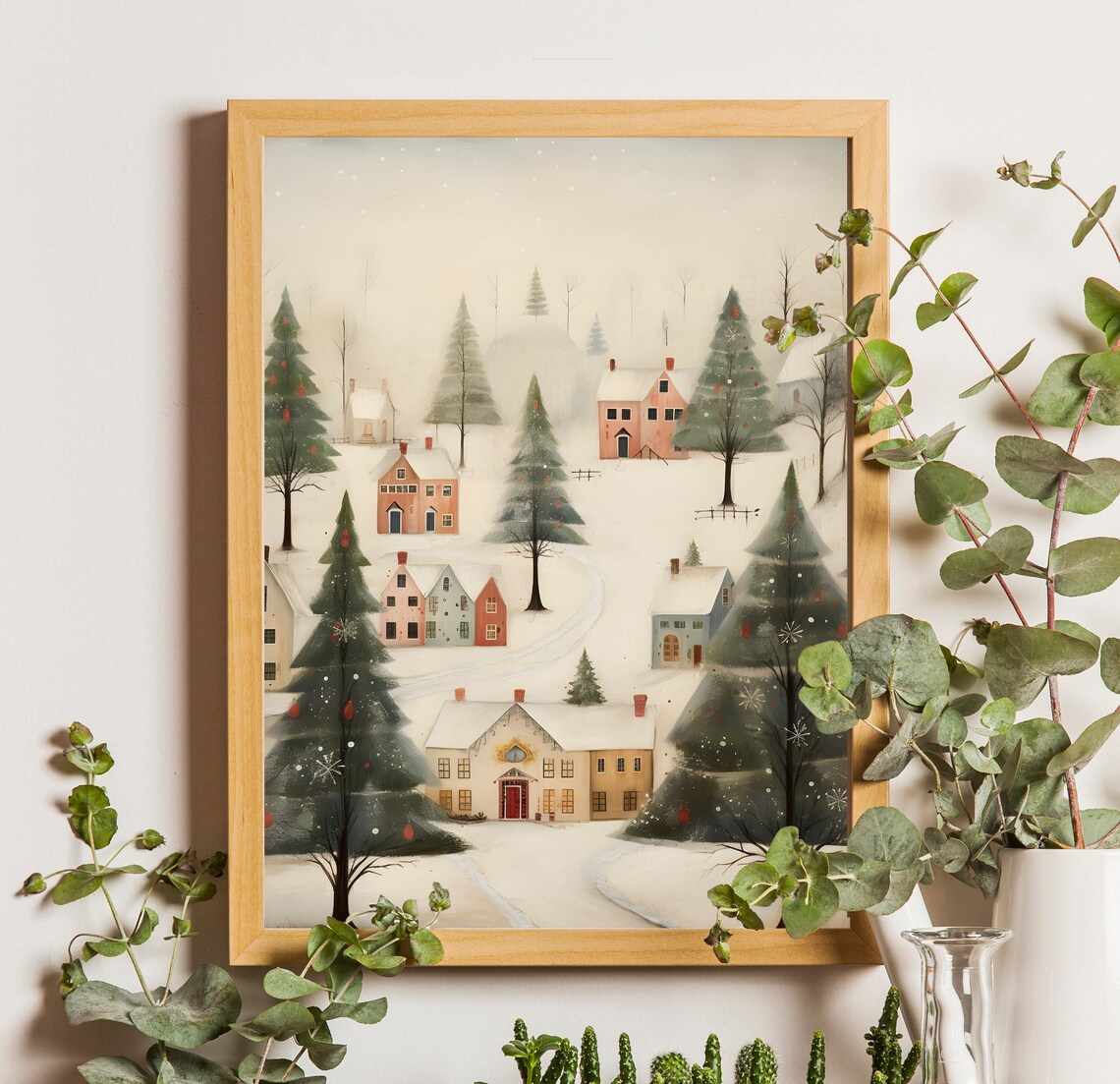 Winter Village Painting, Country Winter Wall Art Print