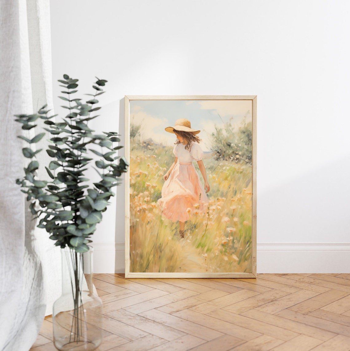Little Girl in a Golden Wildflower Meadow Summer Sunhat Wall Art - Image 4