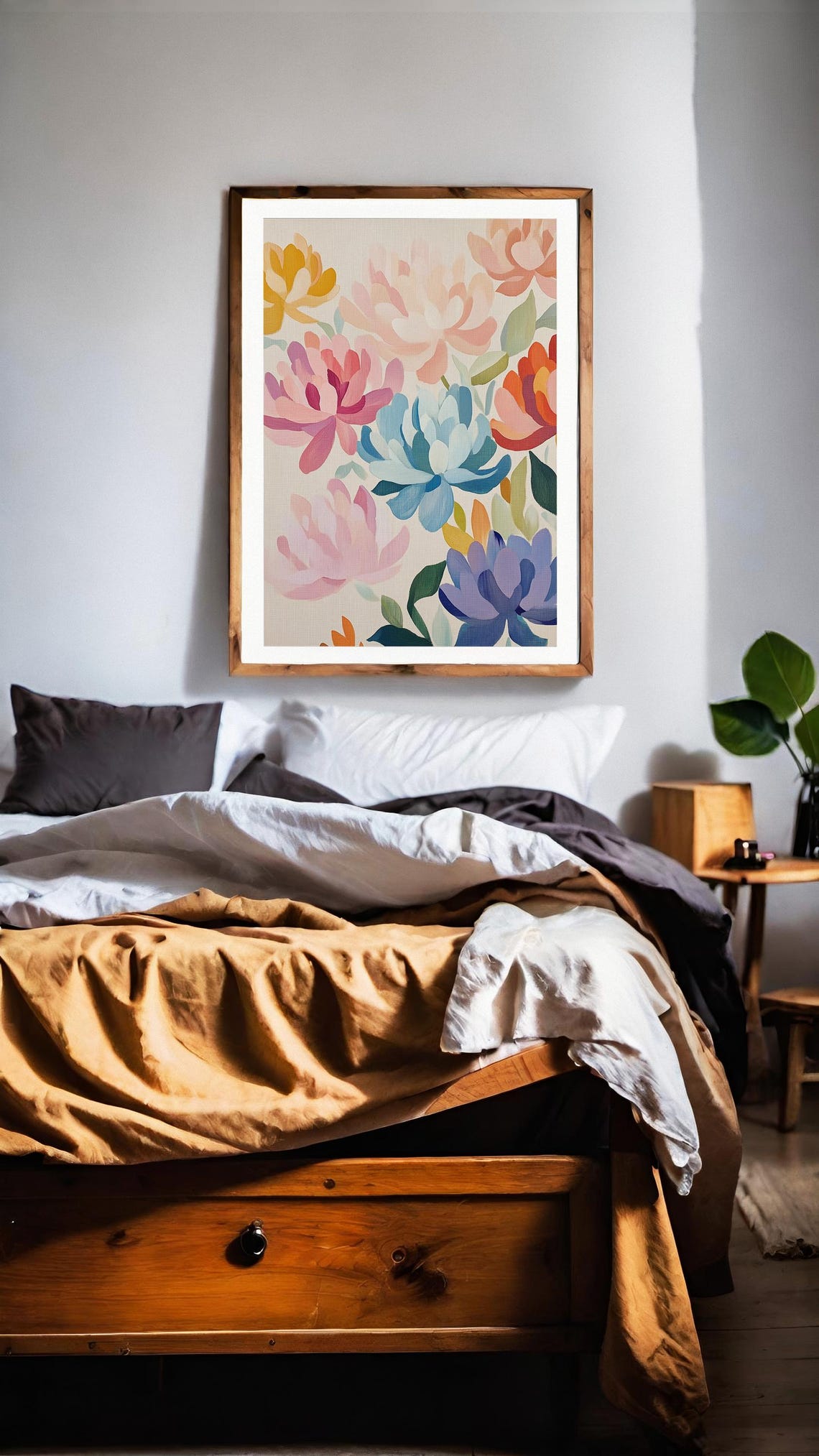 Rainbow Peony Blooms Blue Pink Orange Floral Home Decor Poster - Image 2