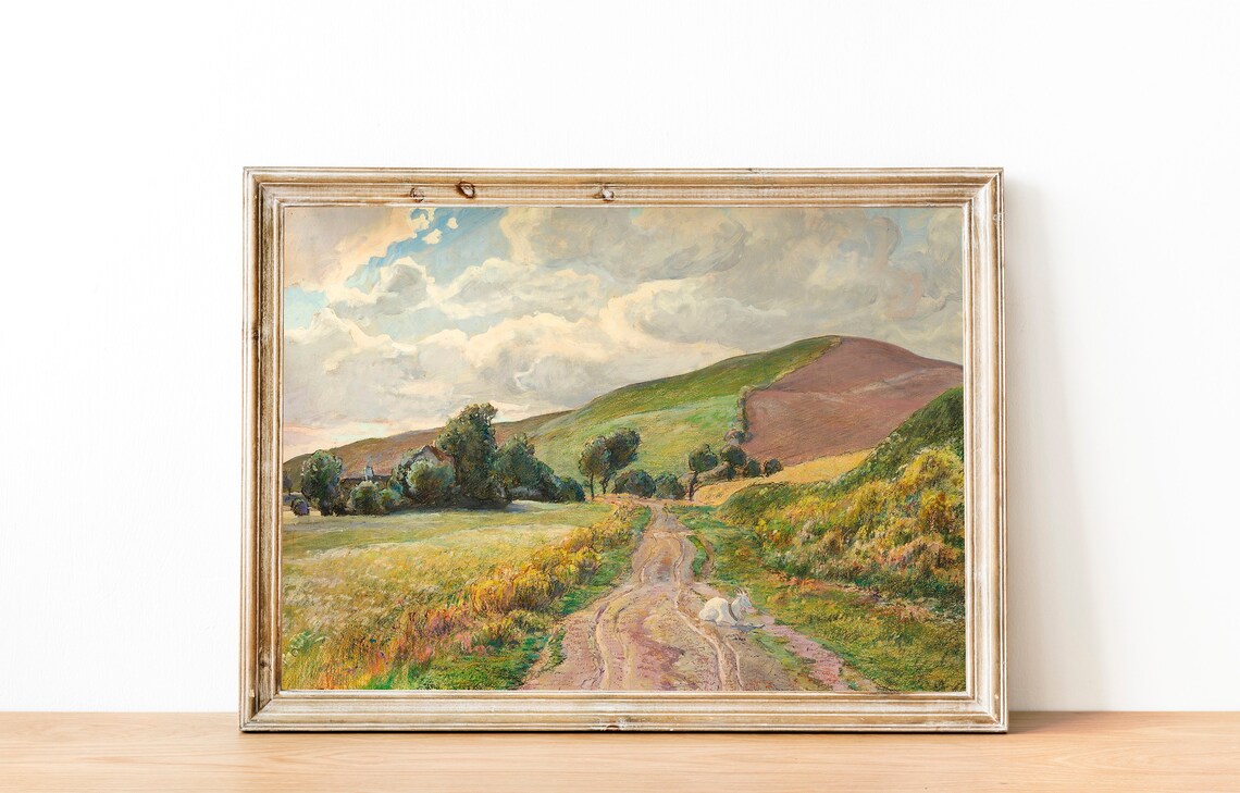 Vintage European Meadow Landscape, Rustic Art Print - Image 3