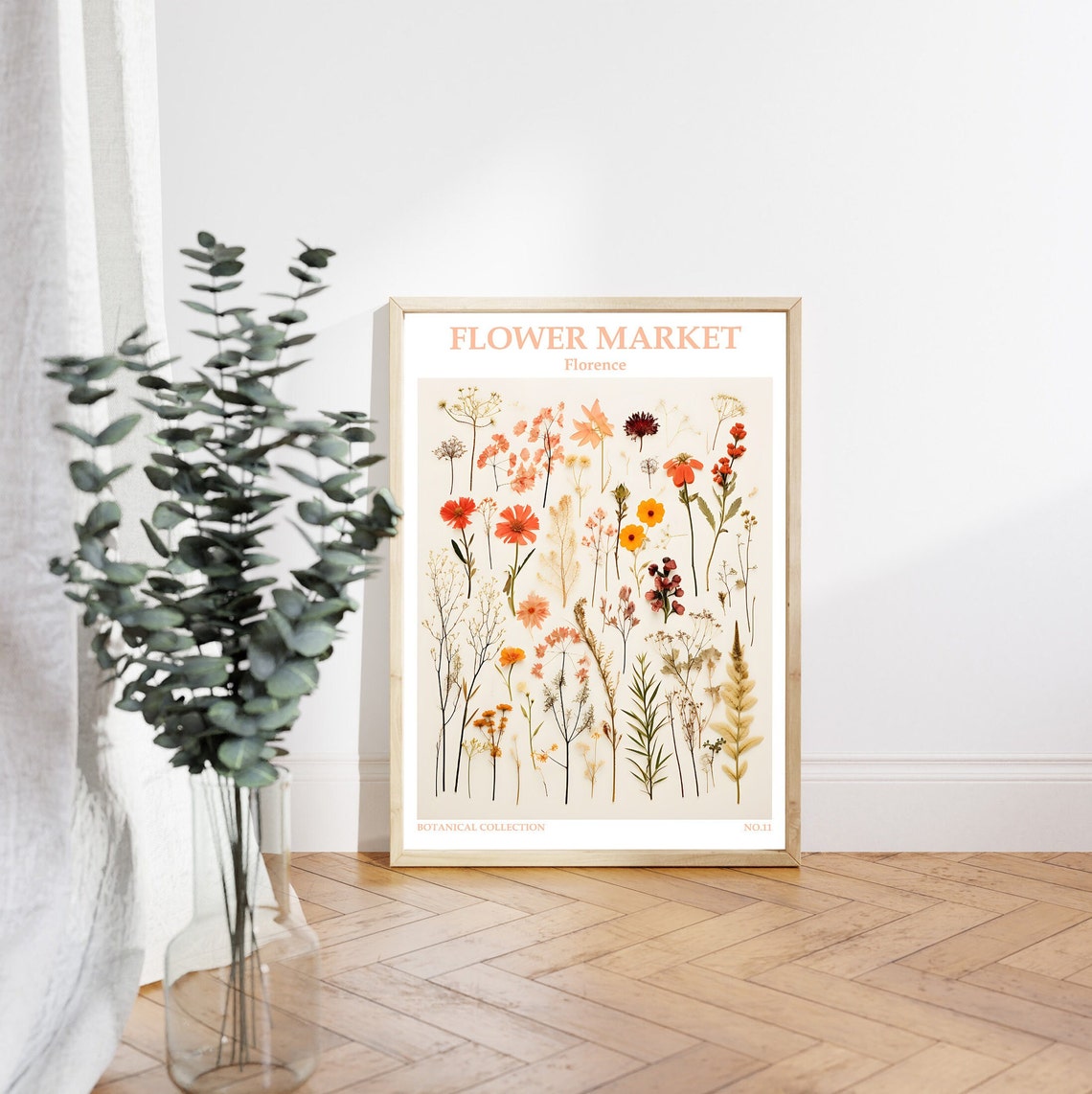Florence Flower Market Coral Pressed Wildflower Botanical Art Poster - Image 4