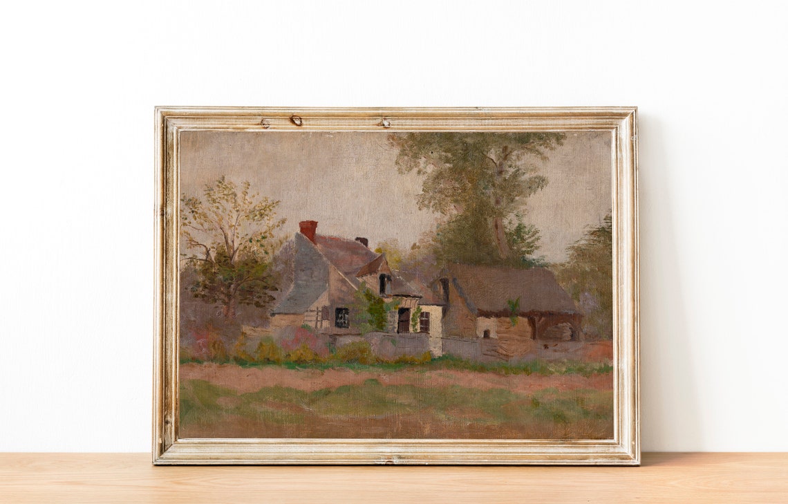 Rustic Village Cottages Thatched Roofs Impressionist Painting Poster - Image 3