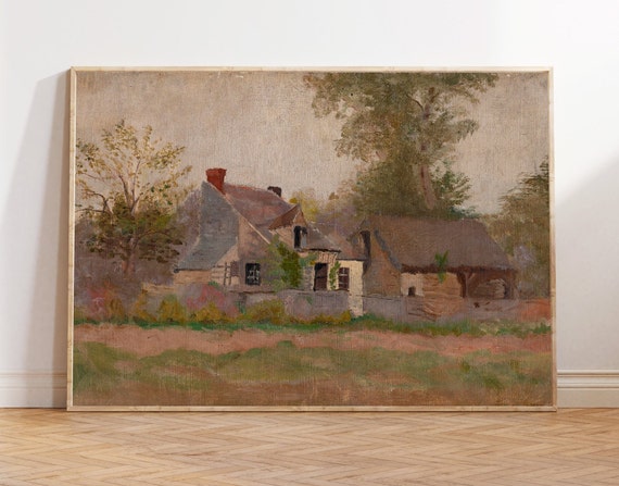 Vintage Barn Painting Farmhouse Painting Rustic Wall Decor Farmhouse Landscape Country Barn Print Art Farmhouse Print