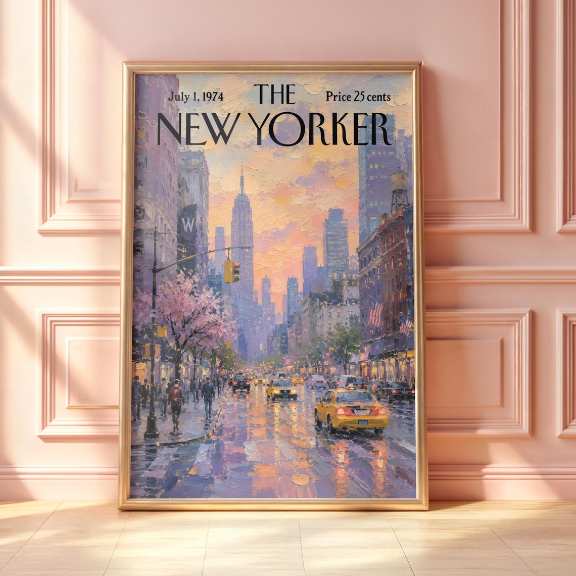 Vintage New Yorker Empire State Rainy Street Art Print