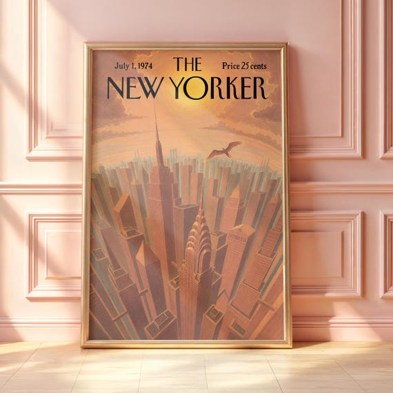 Vintage New Yorker Skyline Poster Empire State Building Print Retro Manhattan Cityscape Wall Art Mid Century Magazine Cover Decor
