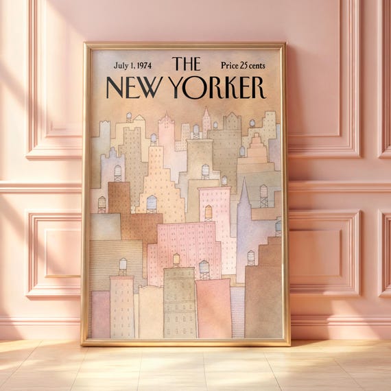 Vintage New Yorker Poster Retro Pastel Nyc Skyline Print Minimalist Cityscape Wall Art Midcentury Magazine Cover Modern Home Decor