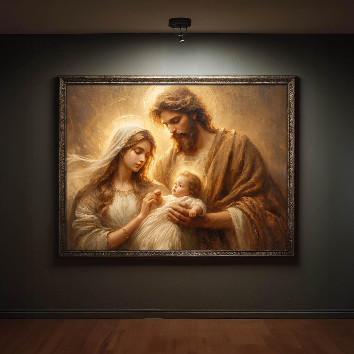 Holy Family Joseph Holding Infant Jesus With Mary Golden Halo Catholic Poster - Image 6