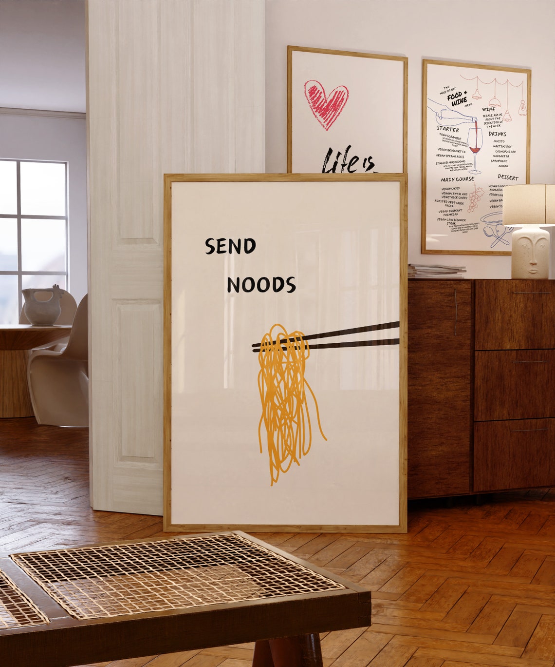 Send Noods Funny Noodle Chopsticks Pun Minimalist Kitchen Poster