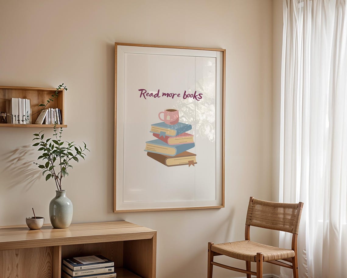 Read More Books Pastel Stack with Coffee Cup Book Lover Gift Poster - Image 3