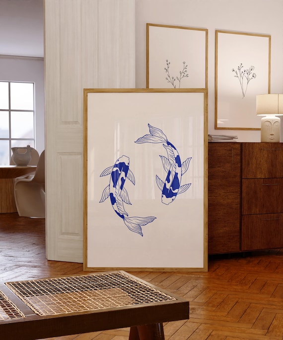 Blue Fish Wall Art Koi Fish Print Blue Fish Print Blue Fish Poster Trendy Art Prints Blue Art Print Print