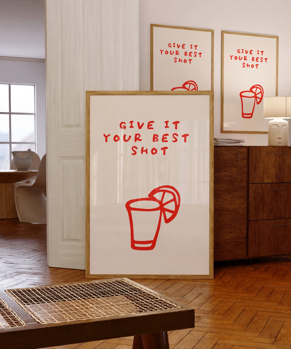 Give It Your Best Shot Red Shot Glass Typography Kitchen Bar Poster - Image 3