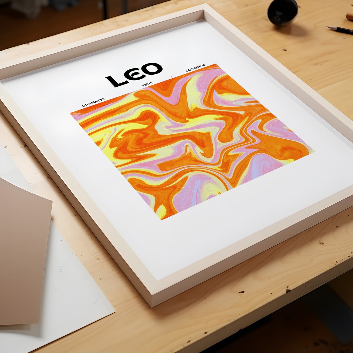 Leo Zodiac Sign Orange Aura Marble Gradient Astrology Poster - Image 2