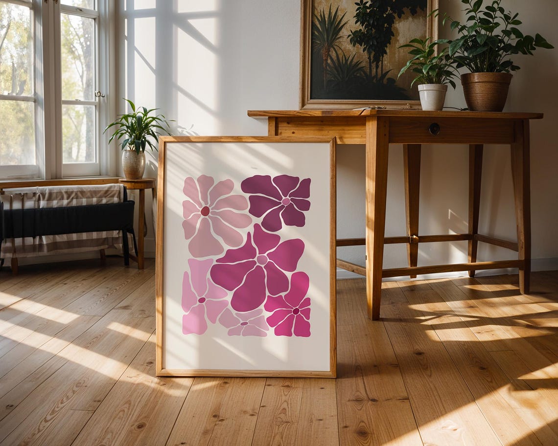 Abstract Pink Flower Shapes Minimalist Modern Botanical Poster - Image 3