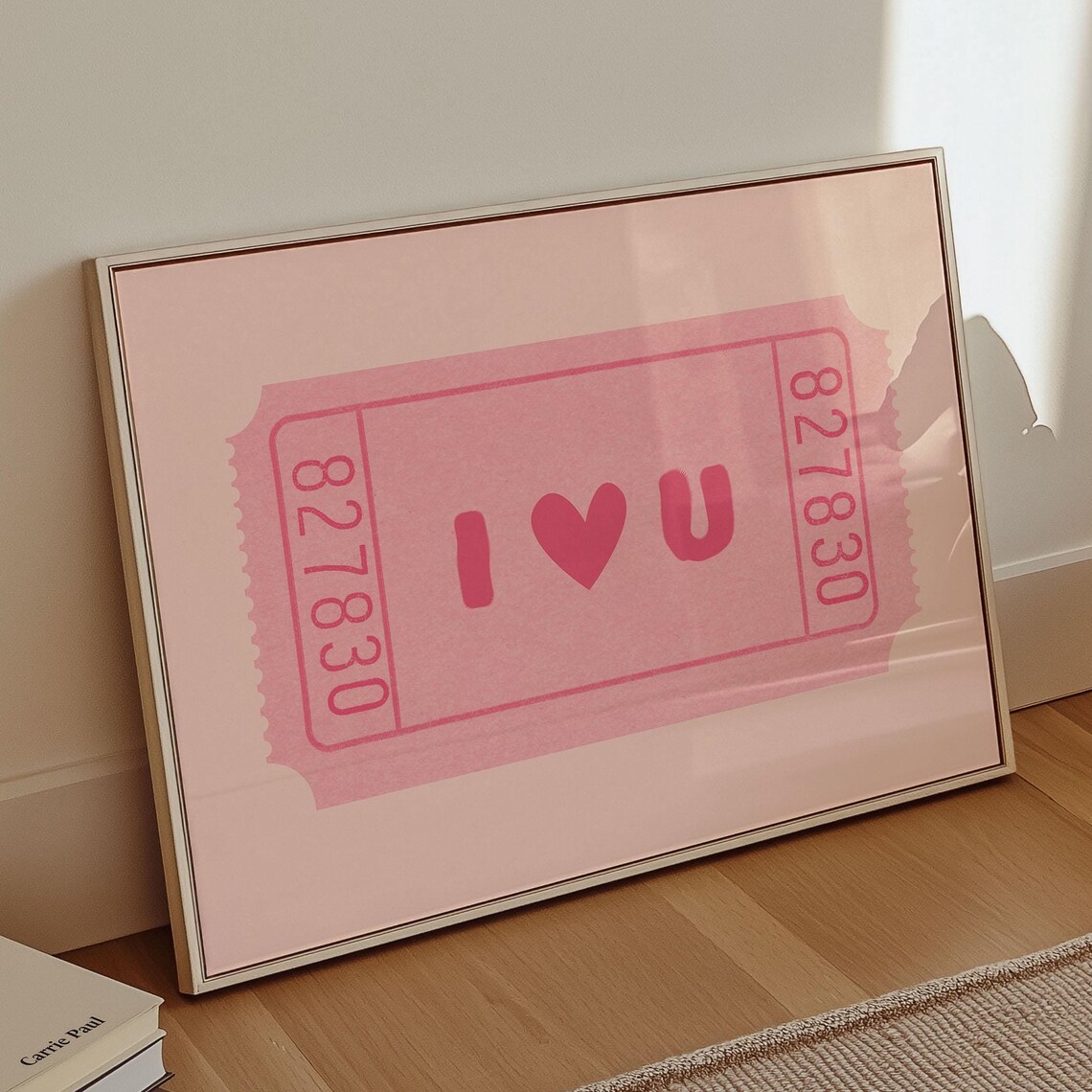 Pink I Love You Heart Ticket Valentine Art Poster For Romantics