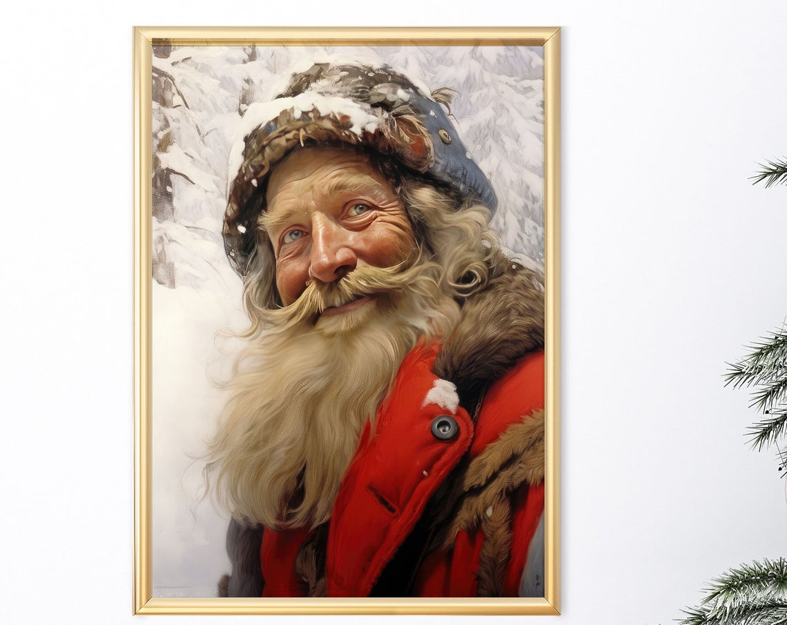 Traditional Vintage St Nicholas Wall Art Vintage Father Christmas Wall Art Farmhouse Christmas Decor Santa Oil Painting Xmasv1
