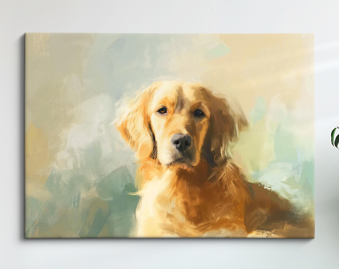 Golden Retriever Abstract Oil Painting, Dog Art Print