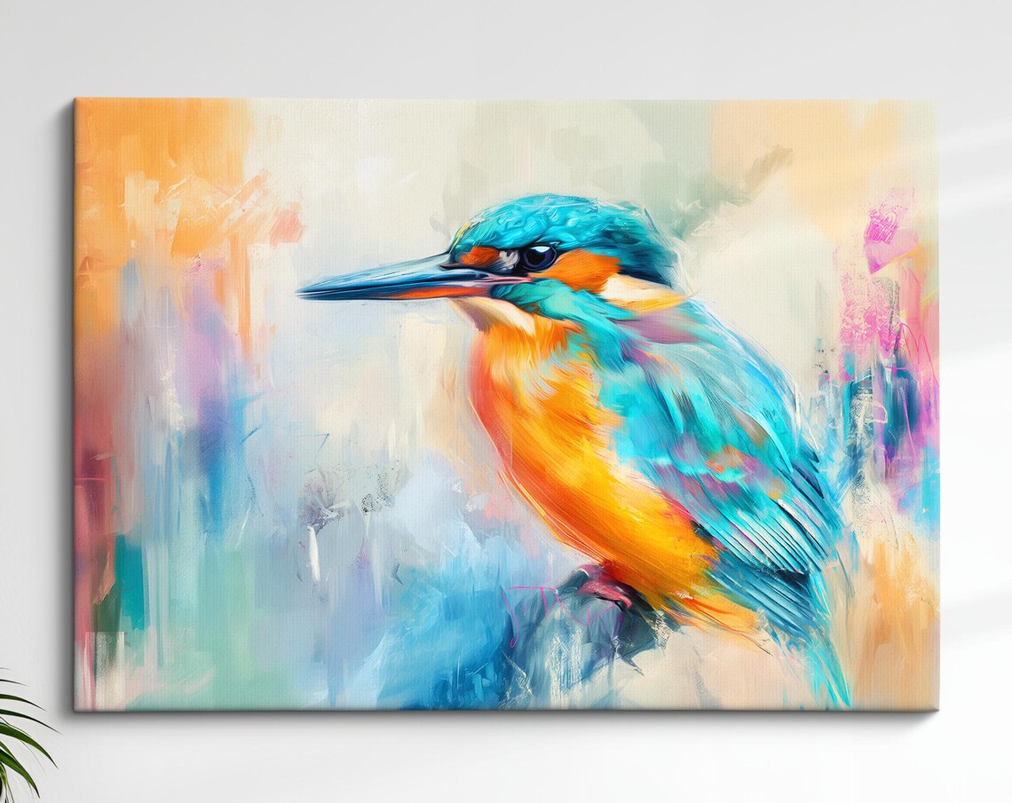 Kingfisher Bird Abstract Oil Painting Watercolor Art Print