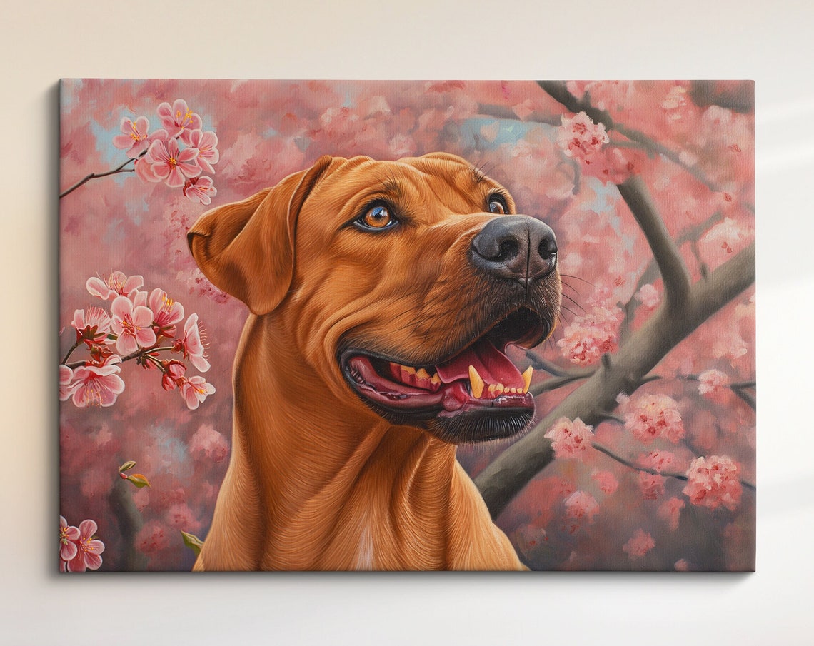 Rhodesian Ridgeback Happy Profile In Pink Cherry Blossoms Art Poster
