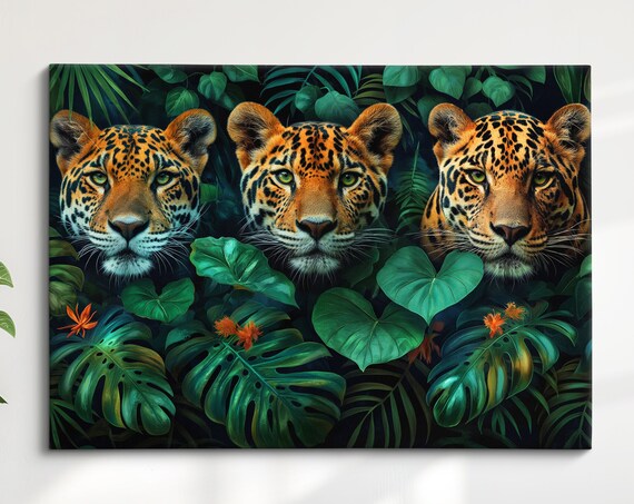 Three Jaguars In Dark Jungle Foliage Majestic Big Cat Wildlife Poster