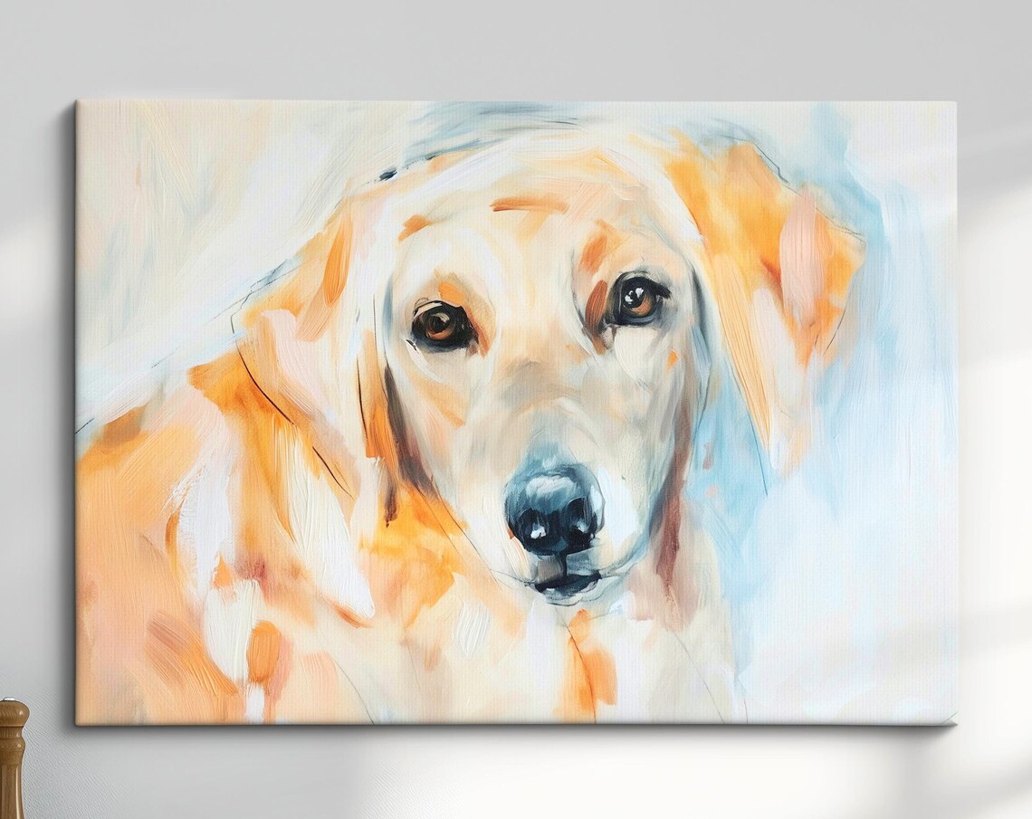 Golden Retriever Puppy Face Watercolor Peach Portrait Dog Wall Poster